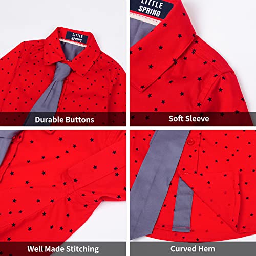 Image of LittleSpring Boys Button Down Long Sleeve Uniform Dress Shirts with Tie