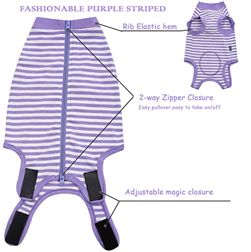 Image of Dog Recovery Suit Medium,Female Spay Male Surgery Recovery Shirt,Soft Combed Cotton Puppy Suit,M Purple-White Striped