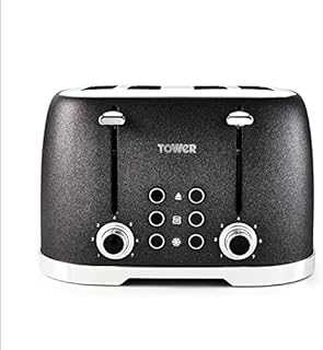 Tower T20030 Glitz Sparkle 4 Slice Toaster, 1600W, Black Sparkle