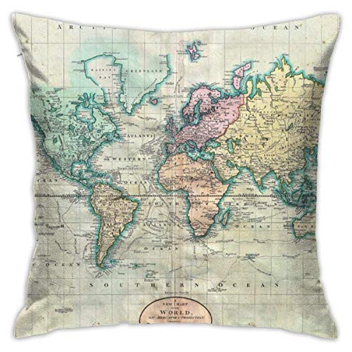 Fundas de almohada decorativas de 45,7 x 45,7 cm, diseño de mapamundi