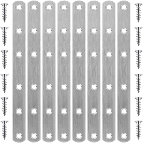 Image of 8 Pcs Straight Bracket Flat Braces 6 Inch Stainless Steel Straight Mending Plates for Wood, Heavy Duty Repair Fixing Joining Brackets with Screws