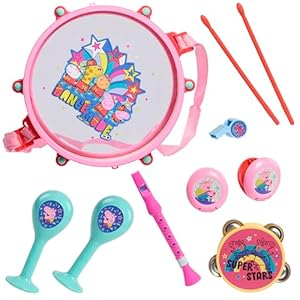 Peppa Pig Party Drum Set, 10-Pieces, 6 Musical Instruments, Pretend Play, Musical Education, Kids Toys for Ages 18 Month, Amazon Exclusive by Just Play