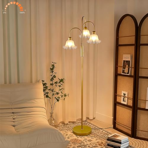 Image of Lightdot 70IN Flower Floor Lamp for Living Room, 3 Light Dimmable Tree Floor Lamps with Bulb Included for Wedding /Party, Unique Floral Tall Lamp with 5Lbs Heavy Base for Bedroom /Sofa Beside-Gold