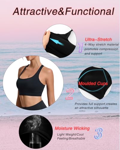 RUNNING GIRL Sports Bras for Women, Molded Cup High Impact Black Sports Bra Workout Bras for Women High Support Racerback(WX3046 Black M) - Thumbnail 6