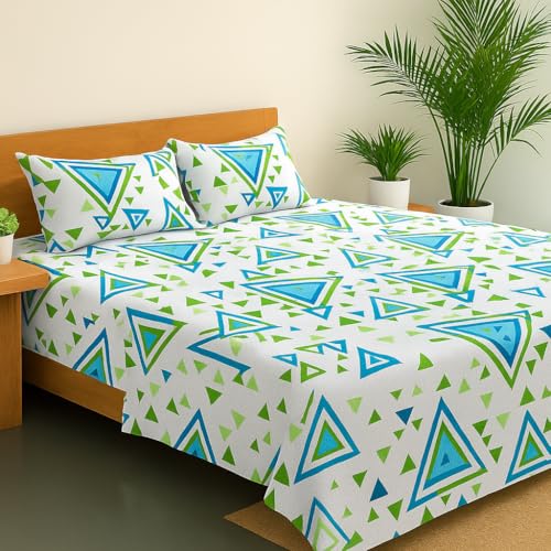 Image of Cotton Double Bedsheet with 2 Pillow Covers | 100% Pure Cotton | Soft & Breathable | 90x100 inch - Lime Print