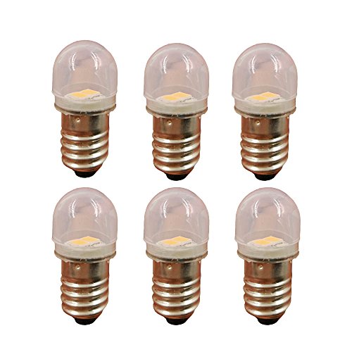 6 Stück E10 6V Warmweiße LED-Lampen Lichtlampen 2SMD 0.5W 30LM (6V) Cover