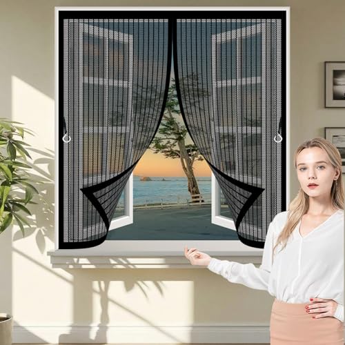 ���փJ�[�e�� ���֗p�Ԍ� 94 x 101 cm �����ē������}�W�b�N�e�[�v���ΒʋC�h����ƊȒP�֗������ŕ܂銷�C�΍�n�G�Ȃǂ������}�O�l�b�g���Ԍ˃x�����_�����|���o������t�����������p, �u���b�N