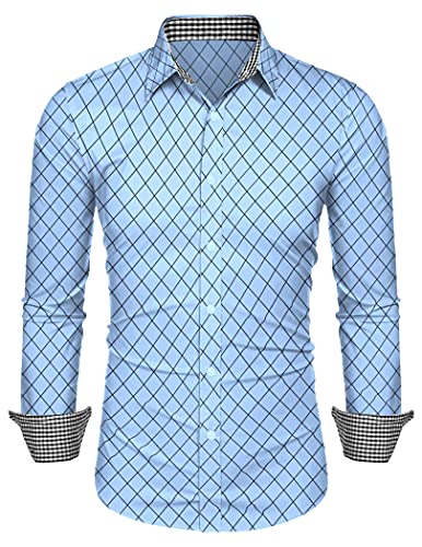 COOFANDY Camisa de manga larga para hombre, camisas informales, camisas de negocios a cuadros, tallas S-3XL, azul, XXL Cover