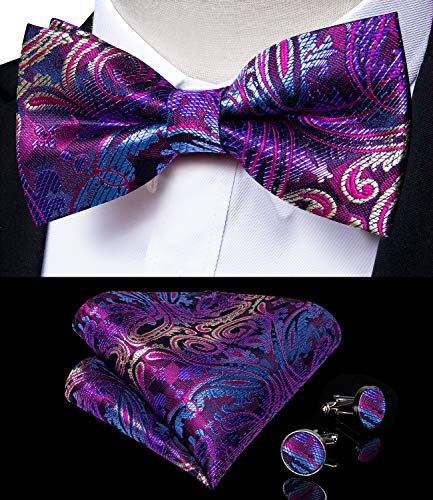 Image of DiBanGu Paisley Bow Tie and Supenders for Men Tuxedo Heavy Duty 6 Clips Suspender Adjustable Y-Shape Mens Trouser Braces