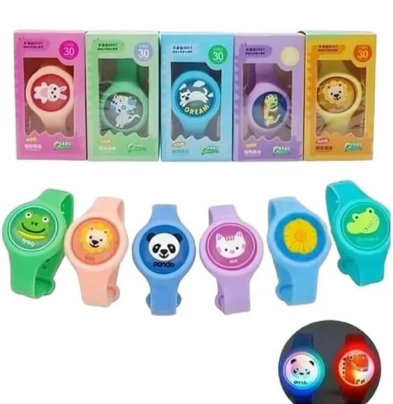 Sweta Creation Kids Cartoon Animal Design Mosquito Repellent Wristbands with LED Light Up, Insect & Bug Pest Repeller Waterproof Bracelet For Kids and Adults(Mosquito Repellent bands1-Orange-Pcs3) 2