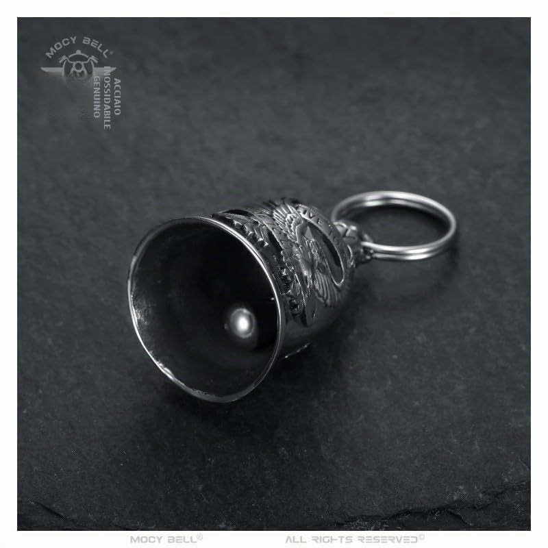 BOBIJOO JEWELRY - Clochette moto AIGLE US LIVE TO RIDE Porte-bonheur MOCY BELL Acier inoxydable Argent