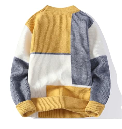 Men's O-Neck Color Matching Knitted Sweaters Men Loose Warm Thick Street Harajuku Pullovers3