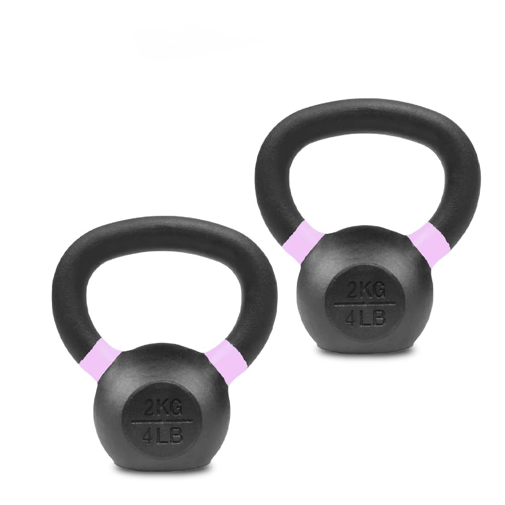 Cast Iron Kettlebell for Home Gym Strength Training, Wide Grip Handle, Flat Base, Anti-Rust Finish, Single or Set, 2kg to 40kg (2Kg-Pair)