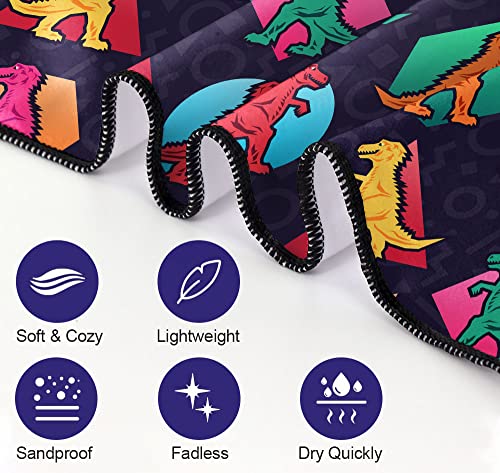 Ohtmtho Oversized Beach Towel Quick Dry Sand Free Lightweight Microfiber Beach Towels For Swim Pool Camping Travel, Colorful Dinosaurs Geometric Blocks, 36"X72" #TOP2