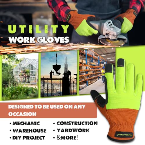 Image of HANDLANDY Work Gloves for Men & Women, Utility Mechanic Working Gloves Touch Screen, Flexible Gardening Gloves for Yard