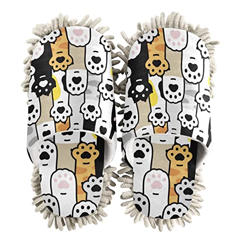 Kitchen Mopping Slippers Cat Paws Colorful, Creative Indoor Dust Cleaning Mopping Slipper Size M/L Unisex, White #TOP1
