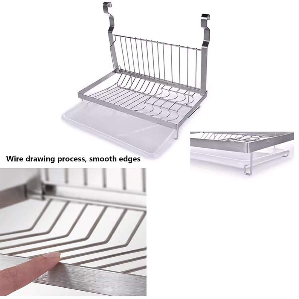 TentHome Egouttoir Vaisselle INOX Pliable Murale avec 5 Crochets, Égouttoir à Vaisselle Petit avec Plateau, Seche Porte Support Ustensiles Cuisine Assiette Bol Mural, Sechoir Rangement Vaisselle