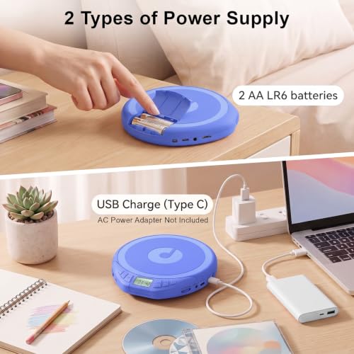 Image of Gueray CD Player Portable with Earphones, CD Discman AUX Cable for Car Home