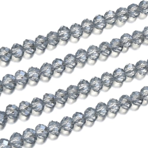 Image of 1000pcs Czech Faceted Rondelle Crystal Glass Beads 6mm Bulk Silver Blue Shimmer