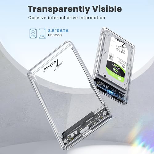Image of TECHIE 2.5 inch External Hard Drive Enclosure, HDD /SSD Transparent Enclosure, USB 3.0, Easy-Install Shockproof Case for Windows, macOS, Linux, Drives up to 4TB