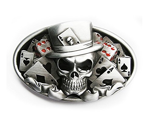 Schnalle123 Gürtelschnalle Pokerface Poker Schädel Karten 3D Optik für Wechselgürtel Gürtel Schnalle Buckle Modell 53