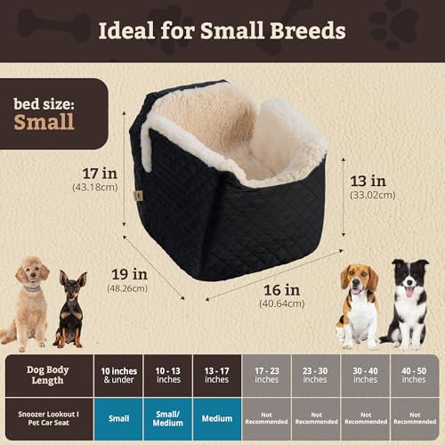 Image of Snoozer Lookout I Car Seat - Dog Car Seats for Small Dogs, Puppy Booster Bed for Small Sized Pets up to 18 Lbs, Elevated, Washable - Size S, Black Quilted