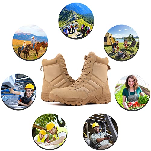 Jacata Men's Military Tactical Side Zipper Breathable Combat Boots Premium Suede Leather Durable Lightweight Ankle Work Boot For Men(Sand Size 8) #TOP5
