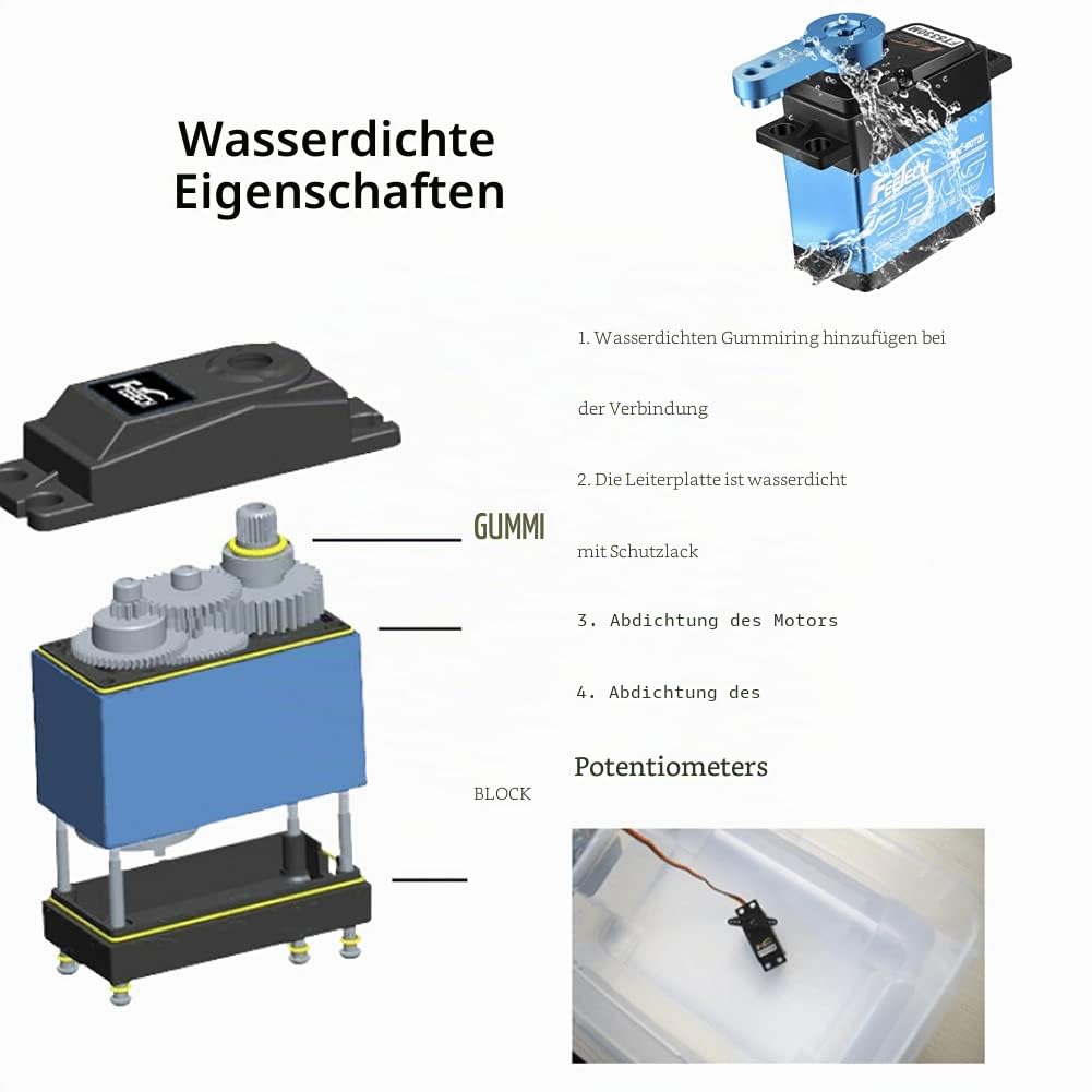 Feetech FT5330M Digitaler RC-Kern-Servomotor, 35 kg, wasserdicht, Metallgetriebe, 25T, Servo-Armhupe, 180 Grad, 6 V-7,4 V, für Metallgetriebe, 1/8, 1/10, Baja-Auto (2 Stück)