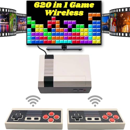 Retro Game Console, Mini Classic Game System with 2 Classic Wireless Controllers and Built-in 620 Games, RCA Output Plug & Play Childhood Mini Classic Console, Birthday Gifts.