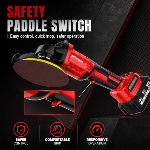 Image of AOBEN 21V Cordless Angle Grinder 4-1 /2 Inch, Power Brushless Cut Off Tool Kit, with 180 Rotating Body, Paddle Switch, 2x4.0Ah Battery & Charger, for Metal Cutting, Grinding, Polishing