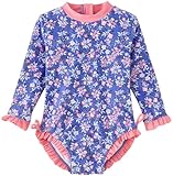 UMELOK Baby Girl Rash Guard Swimsuit One Piece Infant Rashguard Swimwear UPF 50+ Sun Protection Bathing Suit Ruffle Light Purple, Floral 12-18M