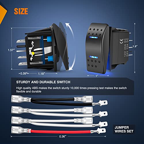 Image of Nilight 7Pin Momentary Rocker Switch DPDT Toggle(On)-Off-(On) | 3 Way Electrical 12V /20A 24V /10A Waterproof with Jumper Wires for Winch in Out Down Up Trucks RV Boats Automotive Cars Blue
