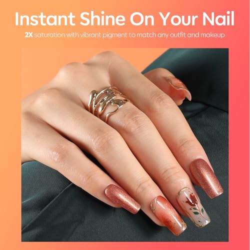 Image of modelones Orange Gel Nail Polish Nude Brown Gel Polish Shimmer Glitter Soak OFF LED Manicure DIY Salon 15 ML