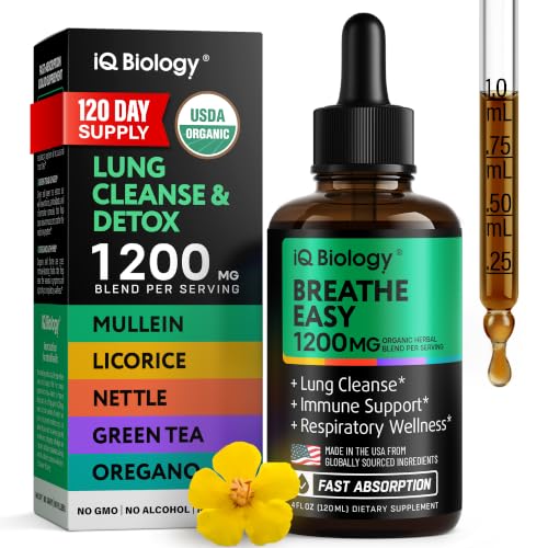 Image of IQ BIOLOGY Mullein Drops for Lungs - USDA Organic Mullein Leaf Extract Supplement - Made in USA - Liquid Lung Detox for Smokers, Bronchial Cleanse for Respiratory to Clear Lungs, Break Up Mucus*, 4 oz