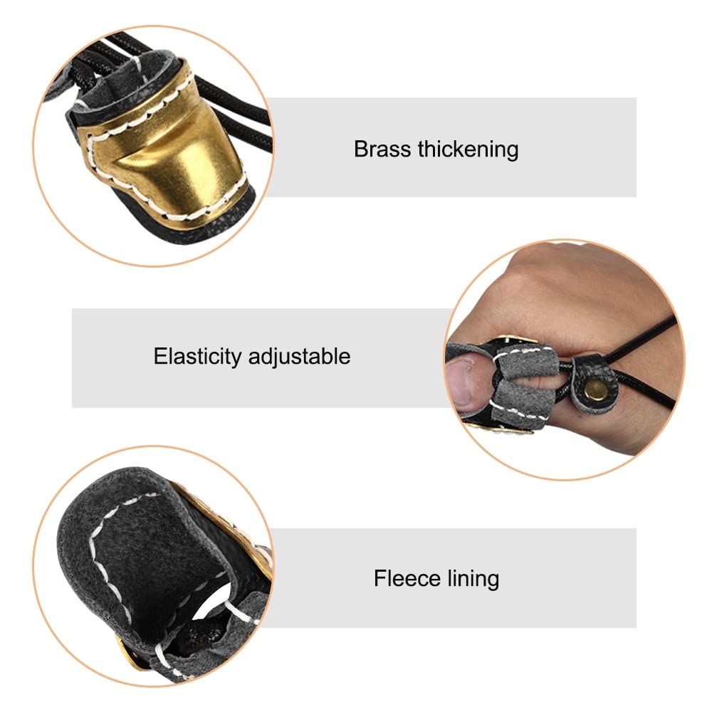 DONGKER Archery Thumb Ring, Archery Finger Tabs PU Leather Thumb Guard Ring with Rope for Traditional Bow Shooting