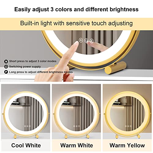 Levnary Vanity Desk With Lighted Mirror, Vanity Table Set With Removable Storage Cabinet, Makeup Vanity With Drawers And Touch Screen, Bedroom Dressing Table With Cushioned Stool (White) #TOP4