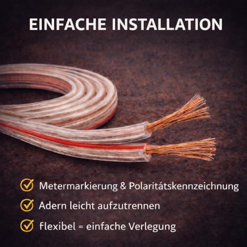 DCSk BLca Lautsprecherkabel 2x2,50mm² 25m transparent CCA Boxenkabel Audiokabel für Lautsprecher HiFi Heimkino Surround - isoliert mit Polaritätskennzeichnung