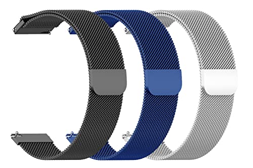 Image of AONES 20mm Pack of 3 Magnetic Loop Watch Strap Compatible for Compaq Q Watch Balance Metal Chain SmartWatch Band