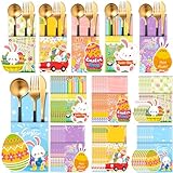 Qeeenar 48 Pcs Easter Paper Cutlery Pouch Spring Cutlery Bag Bunny Easter Utensil Holder Chicks Egg Easter Silverware Holder Easter Cutlery Holder for Holiday Party Table Decoration Supplies, 8 Styles