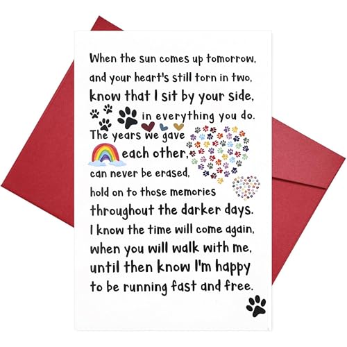 UNMOT - Dog Sympathy Card for Loss of Dog - Touching Rainbow Bridge Poem Pet Bereavement Cards - Thinking of You Sorry for Your Loss Gifts for Grieving Owners - Dog Memorial Keepsake with Envelope,13x13cm