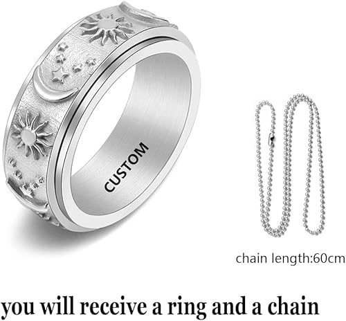 Miniatura 3 de Anillo giratorio de acero inoxidable personalizado para la ansiedad, anillos negros para aliviar el estrés y la ansiedad, anillo para hombres y