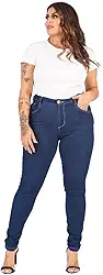 Calça Jeans Skinny Feminina Plus Size Escura Cintura Alta