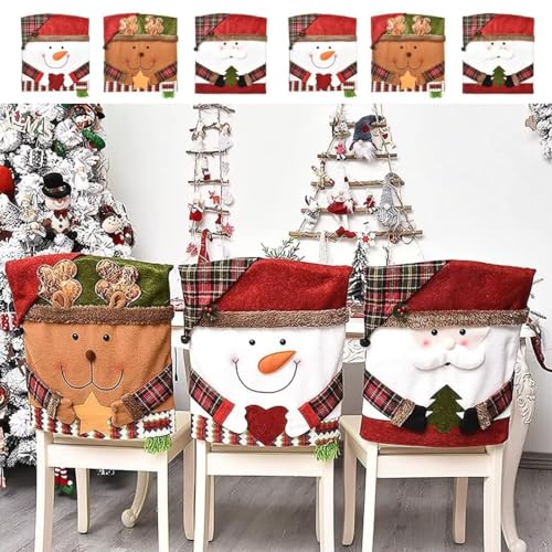 NBVKO Santa Claus Snowman Christmas Dining Room Chair Back Cover Set of 6, Removable Washable Chair Protector for Home, Restaurant,Christmas Dinner Chairs Cover Decoration