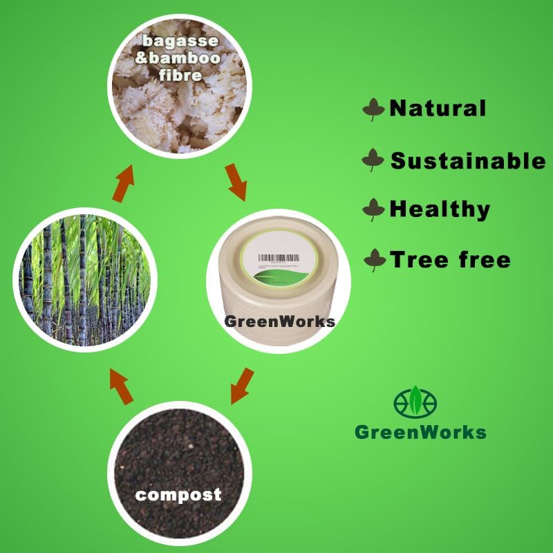 GreenWorks 100 Count 6“ Small Compostable Dessert Plates, Heavy-duty Unbleached Biodegradable Bagasse and Bamboo fiber Paper Plates - Image 6