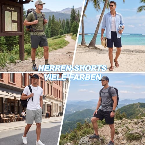 AMIYOYO Sporthose Herren Kurz Hosen Sommer Shorts Schnelltrocknend Leicht Sport Trainingshose Laufhose Gym Jogginghose Mit Taschen(XL,ASchwarz