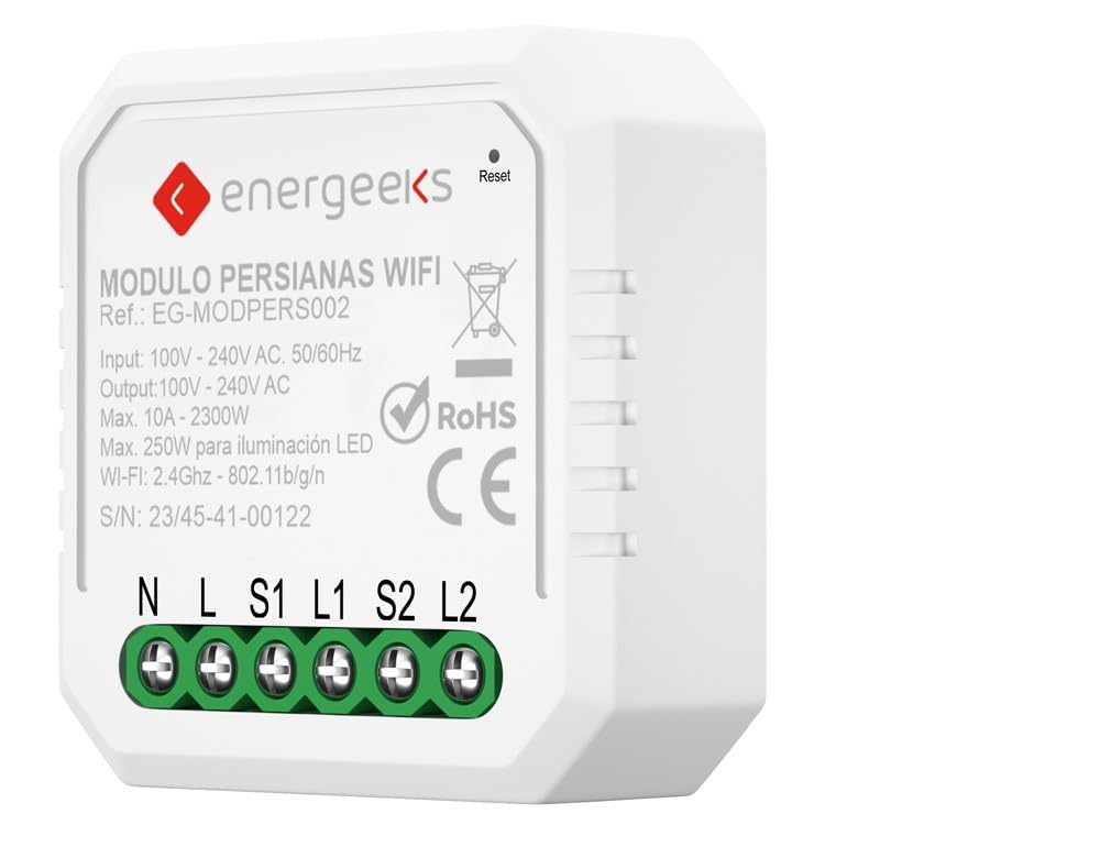 Energeeks - Módulo Interruptor WiFi Inteligente para Persianas - Control a Distancia - Temporizador Integrado - Hogar Inteligente - Domótica - App Móvil - Compatible con Google y Alexa
