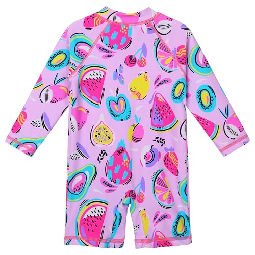Image of XFGIRLS 2024 New Little Girls Full Zipper Swimwear Long Sleeve One Piece Easy to Change Diapers Rash Guard Bathing Suit 6-12M, S425 PinkFruit 12M
