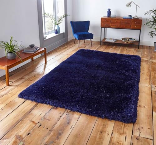 Image of Square Plain Fur Rugs Bedroom and Living Room 4x4 Feet Modern Home Decor Handwoven Extra Comfy Premium Shag Navy Blue Color