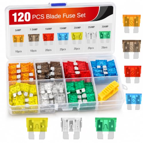 Nilight - 50016R 120 pcs Standard Fuse Assortment kit – 5, 7.5, 10, 15, 20, 25, 30 AMP – Regular APR/ATO (Open)/ATC Blade Fuses for Cars, Trucks, Boats,Automotives,2 Years Warranty
