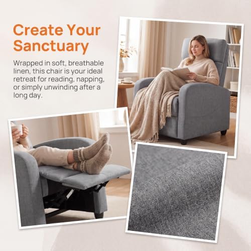 Image of Manual Massage Recliner Chair, Oversized Lazy Boy Reclining Couch Chair with Lumbar Heat & Adjustable Backrest, Single Recliner Sofa for Home Theater Seating, Living Room, Bedroom, Gray